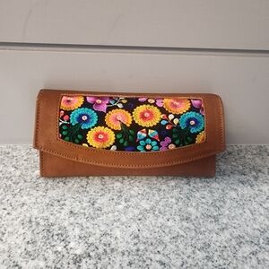 Embroidered Floral Brown Wallet